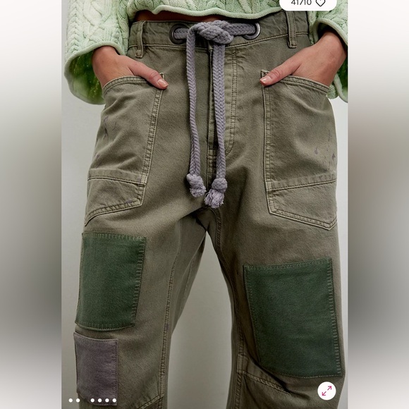 We The Free Free People Moxie Pull-On Barrel Jeans - Army Green - Picture 2 of 11